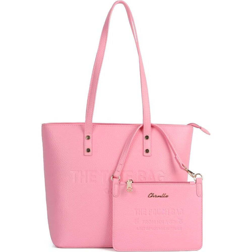 Women's Pink-Grained PU Leather Sophisticated Elegant Retro Style Tote Bag